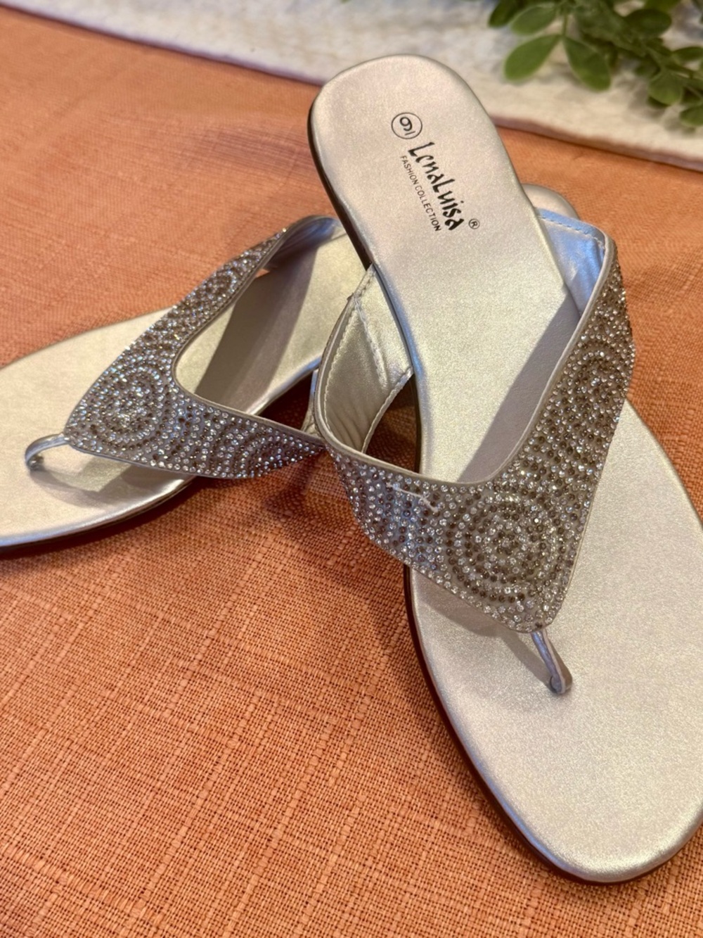 Silver Crystal Thong Sandals